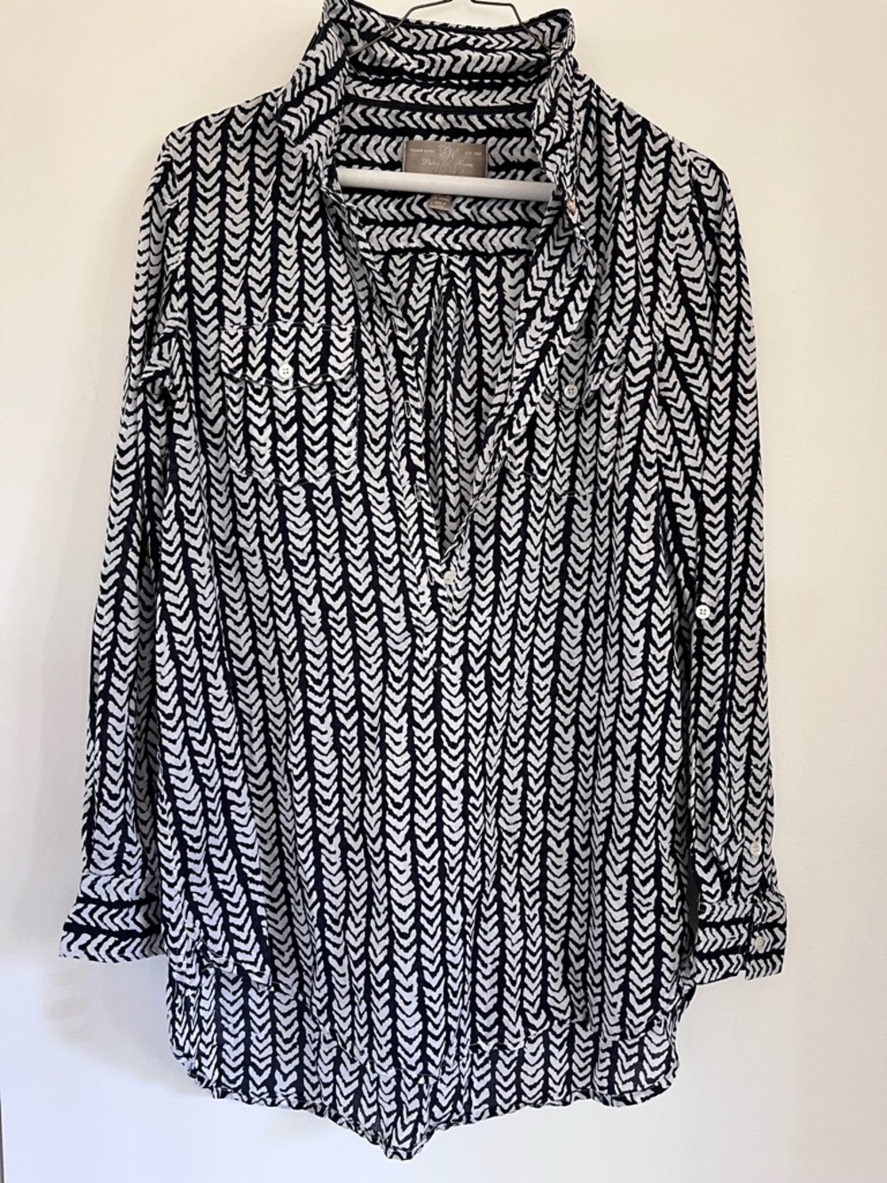 Navy & White Print Cotton Tunic Top from  Pedro del Hiero Sport— Size 6